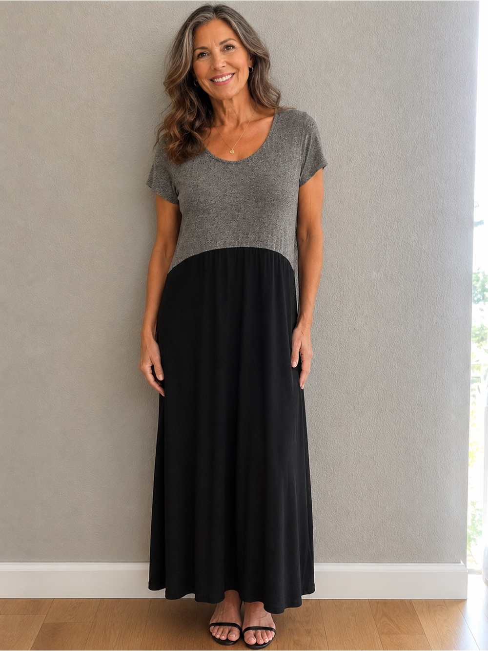 J. Jill Two-Tone Gray Top and Black Maxi Dress